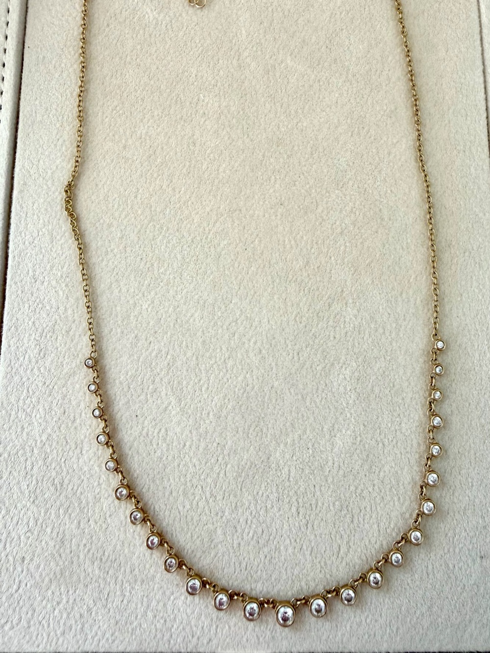 Genuine Diamond station necklace with bezel set natural diamonds and 14K gold. - Picture 8 of 9